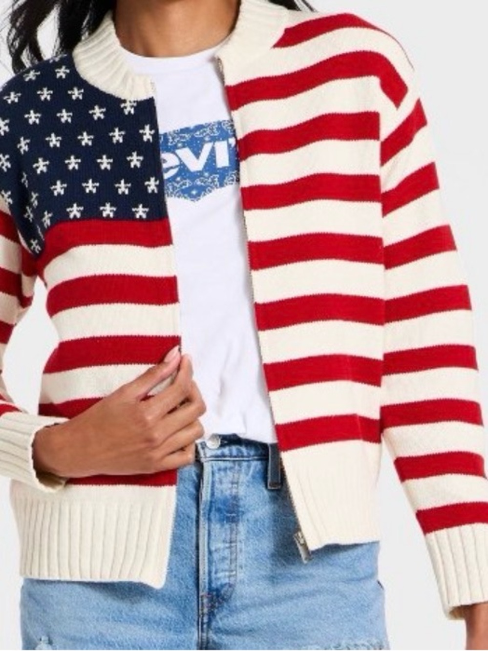 Universal Thread Red and White Striped American Flag Cardigan NWT size large